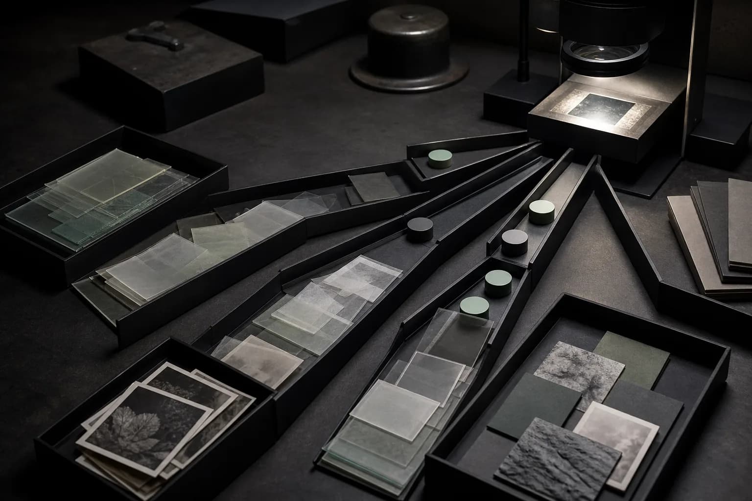 Data samples moving through a dark, precision review and classification process.
